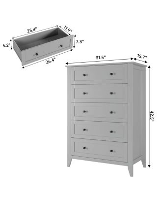 5-Drawer Wood Dresser with Gold Handles and Deep Storage Drawers for Bedroom