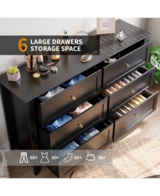 Modern 6 Drawer Dresser for Bedroom, 54" Wide Wooden Dressers with Large Storage