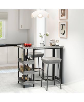 43.5" Outdoor Bar Table with Tempered Glass Top & 3 Rattan Shelves Storage