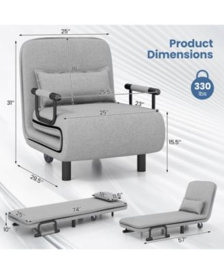 3-in-1 Convertible Sofa Bed with 5-Position Adjustable Backrest & Lumbar Pillow