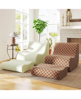 Bean Bag Chair with Ottoman High Elasticity Sponge Non-slip Bottom & Velvet Cover