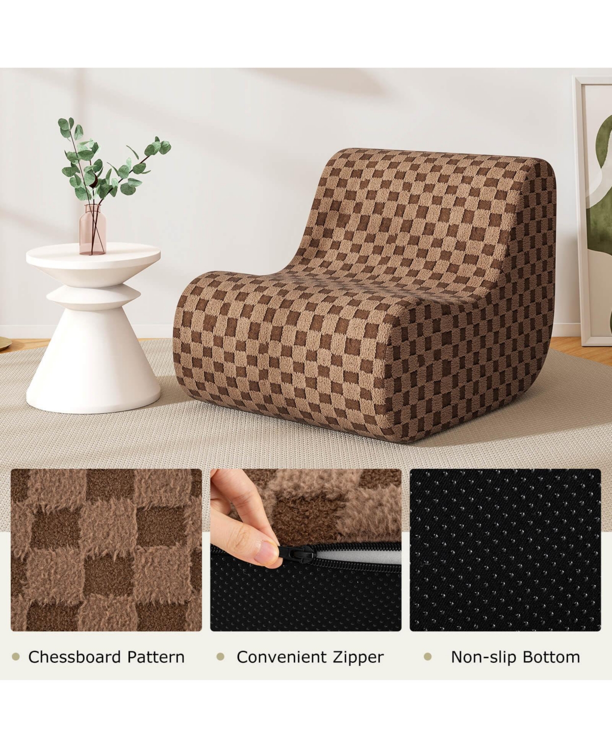 Bean Bag Chair with Ottoman High Elasticity Sponge Non-slip Bottom & Velvet Cover