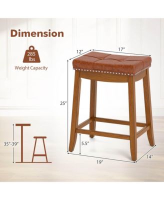 Saddle Bar Stools Set of 4 with PU Leather Seat Solid Rubber Wood Frame Footrest