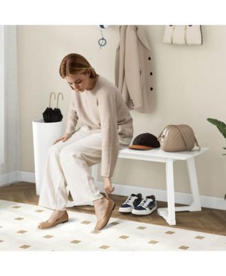 2 PCS 42" Modern Entryway Bench with Rubber Wood Legs Smooth Seating Area