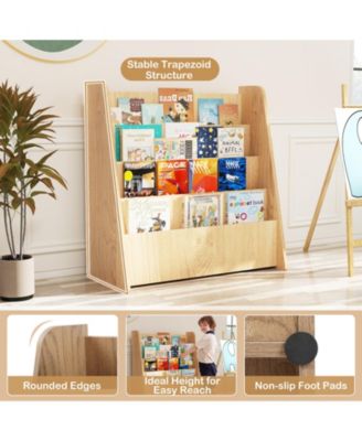 4-tier Kids Wooden Bookshelf Toddlers Book Rack with Deep Shelves