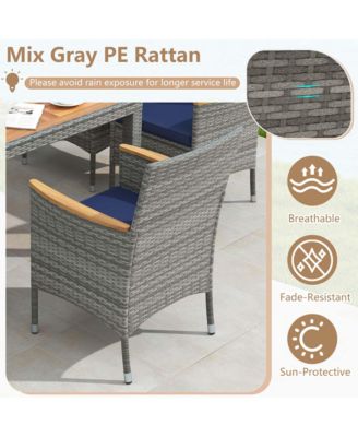 9 PCS Patio Dining Set for 8 Table and PE Rattan Chairs with 2" Umbrella Hole