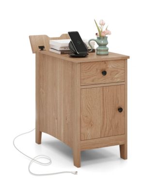 End Table with Charging Station Flip Top Bedside Table with USB Ports & Outlets