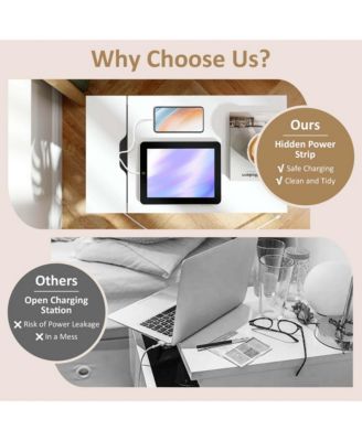 End Table with Charging Station Flip Top Bedside Table with USB Ports & Outlets