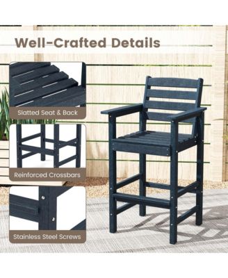 3-Piece Patio HDPE Bar Set Armchairs with Square High-Top Table Footrest & Backrest