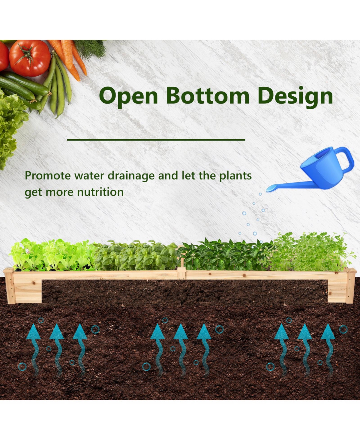 Wooden Raised Garden Bed Outdoor Wood Planter Box for Vegetables Flowers Fruit