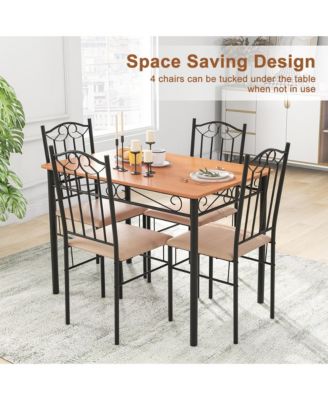 5 PCS Dining Set Wood Metal 30" Table & 4 Chairs Upholstered Kitchen Breakfast Furniture