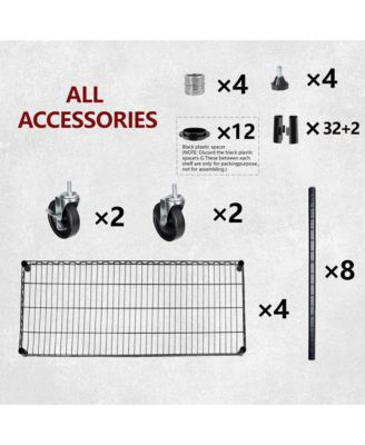 4 Tier Heavy Duty Wire Storage Shelves with Wheels, Adjustable Utility Storage Rack, 2400 lbs Capacity for Garage
