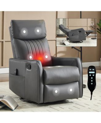 Recliner Chair with Heat Massage Manual Rocker and Swivel in Faux Leather