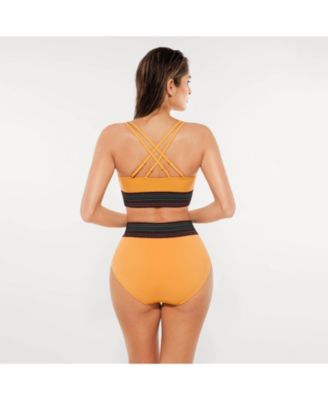 Women's Boho Trim High Waist Tummy Control Bikini Set