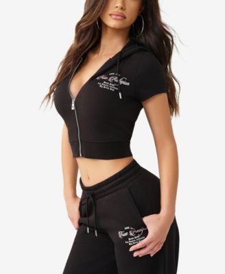 Women's Crystal Cap-Sleeve Zip Hoodie Sweatshirt