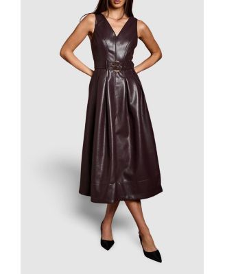 Women's Sleeveless Pu Belted Dress