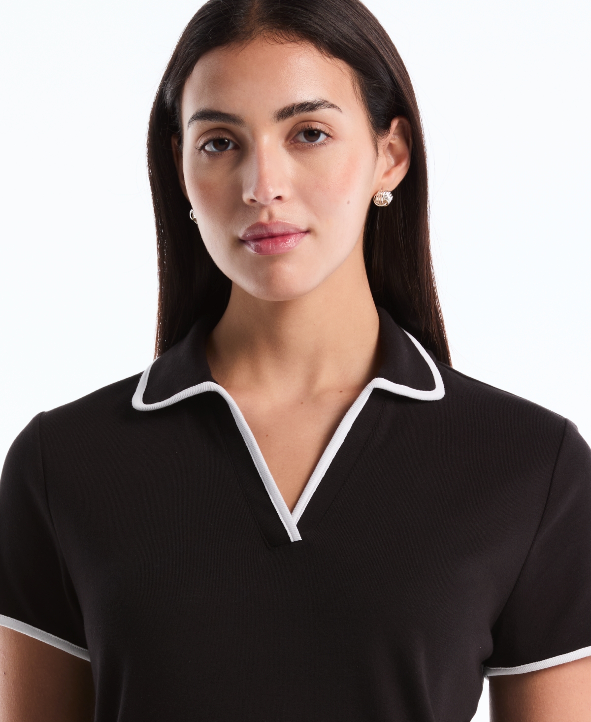 Rafaella Petite Contrast Trim Johnny Collar Polo Shirt