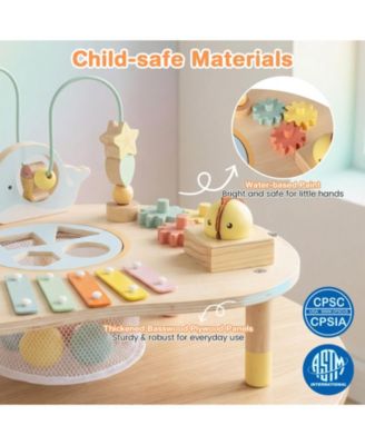 7-in-1 Montessori Toddler Activity Table, Wooden Musical Sensory Table, 12M+