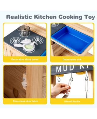 Outdoor Mud Kids Kitchen Playset with Wooden Design and Included Kitchenware for Pretend Play
