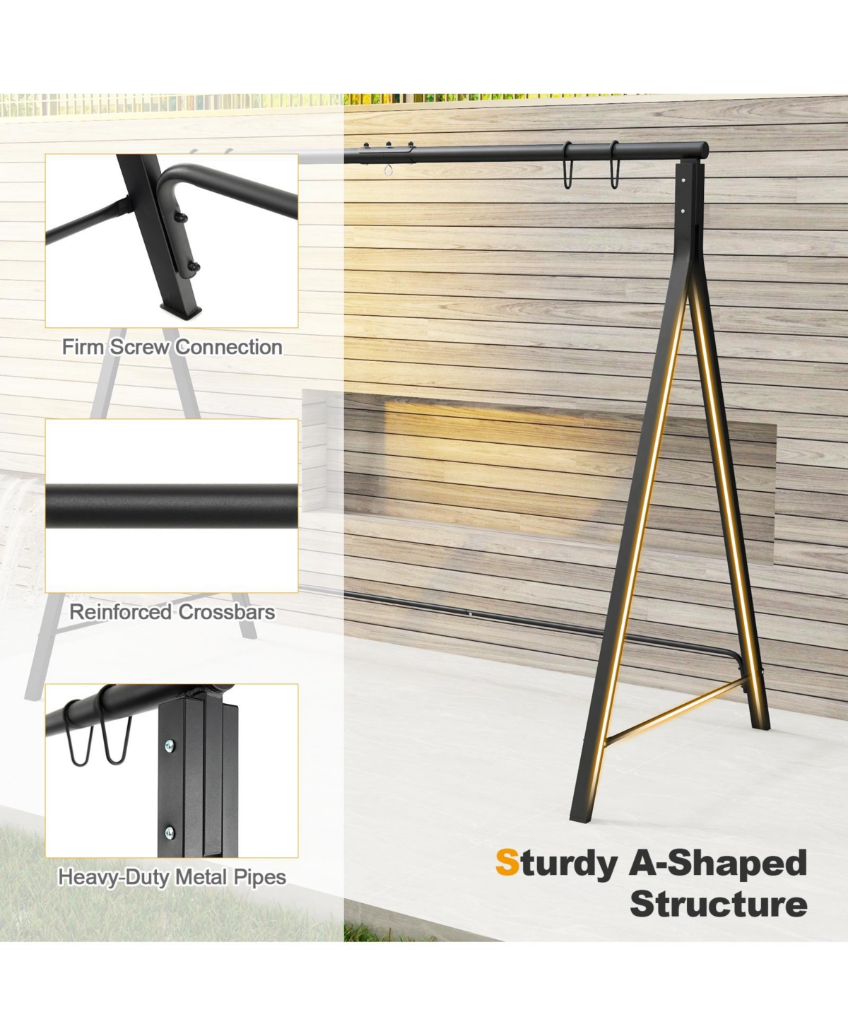 Mecale Patio Metal Swing Stand with A-Frame Structure