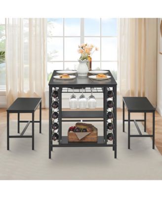 Dining Table Set for 4, Dining Room Table Set with Wine Rack & Storage Shelves