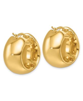 Solid 18k Yellow Gold Italian 27x15mm Puffed Wide Round Hoop Earrings