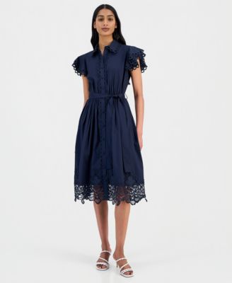 Women's Lace-Trim Flutter-Sleeve Shirtdress