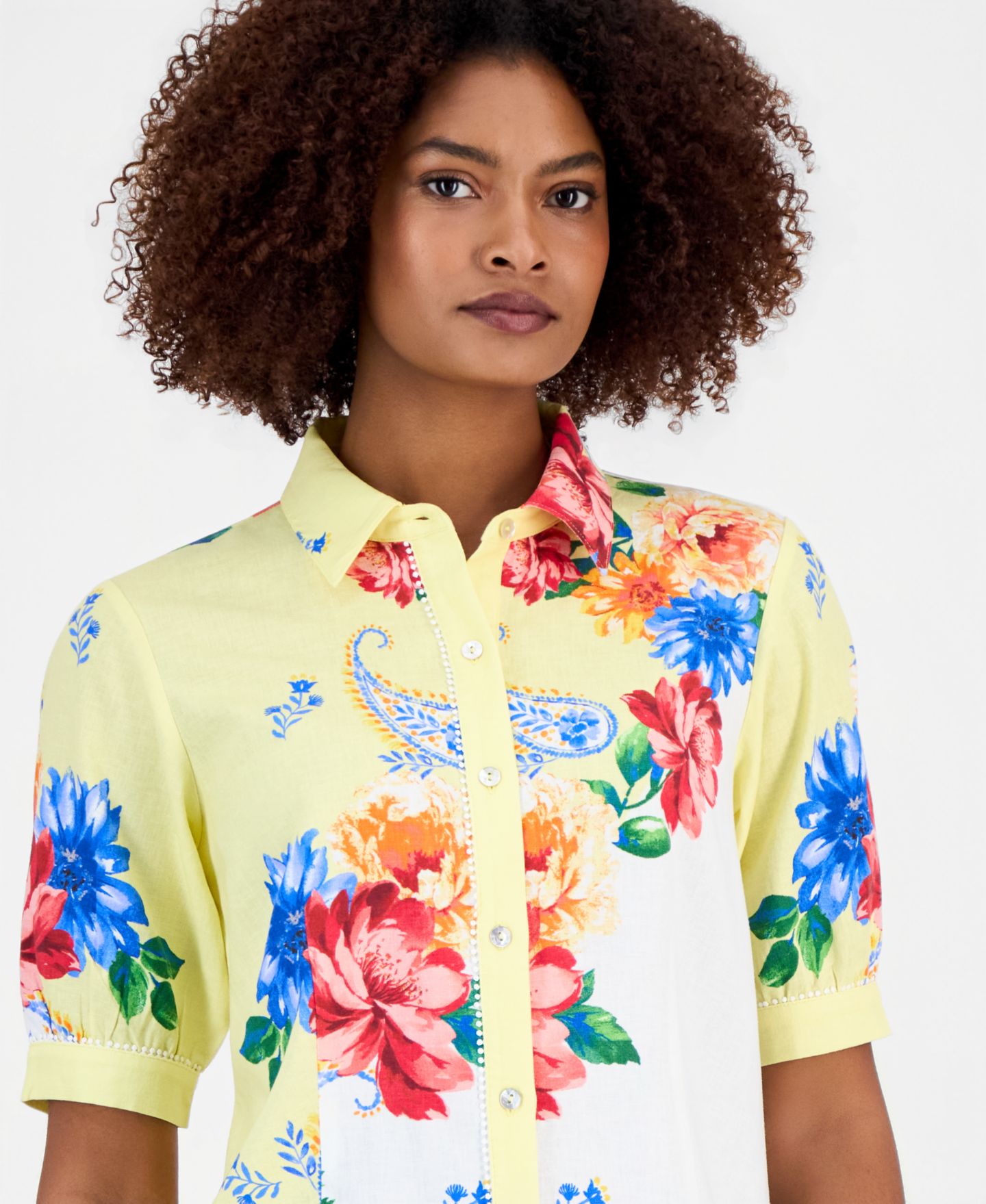 Женская блузка T Tahari Button-Front Puff-Sleeve, цвет: Porto Garden — фото 2