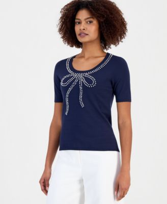 Women's Embellished-Bow Scoop-Neck Top