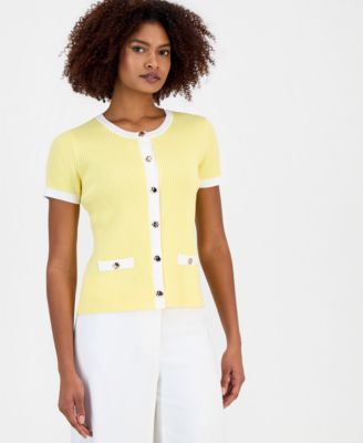 Women's Ribbed Short-Sleeve Cardigan Sweater