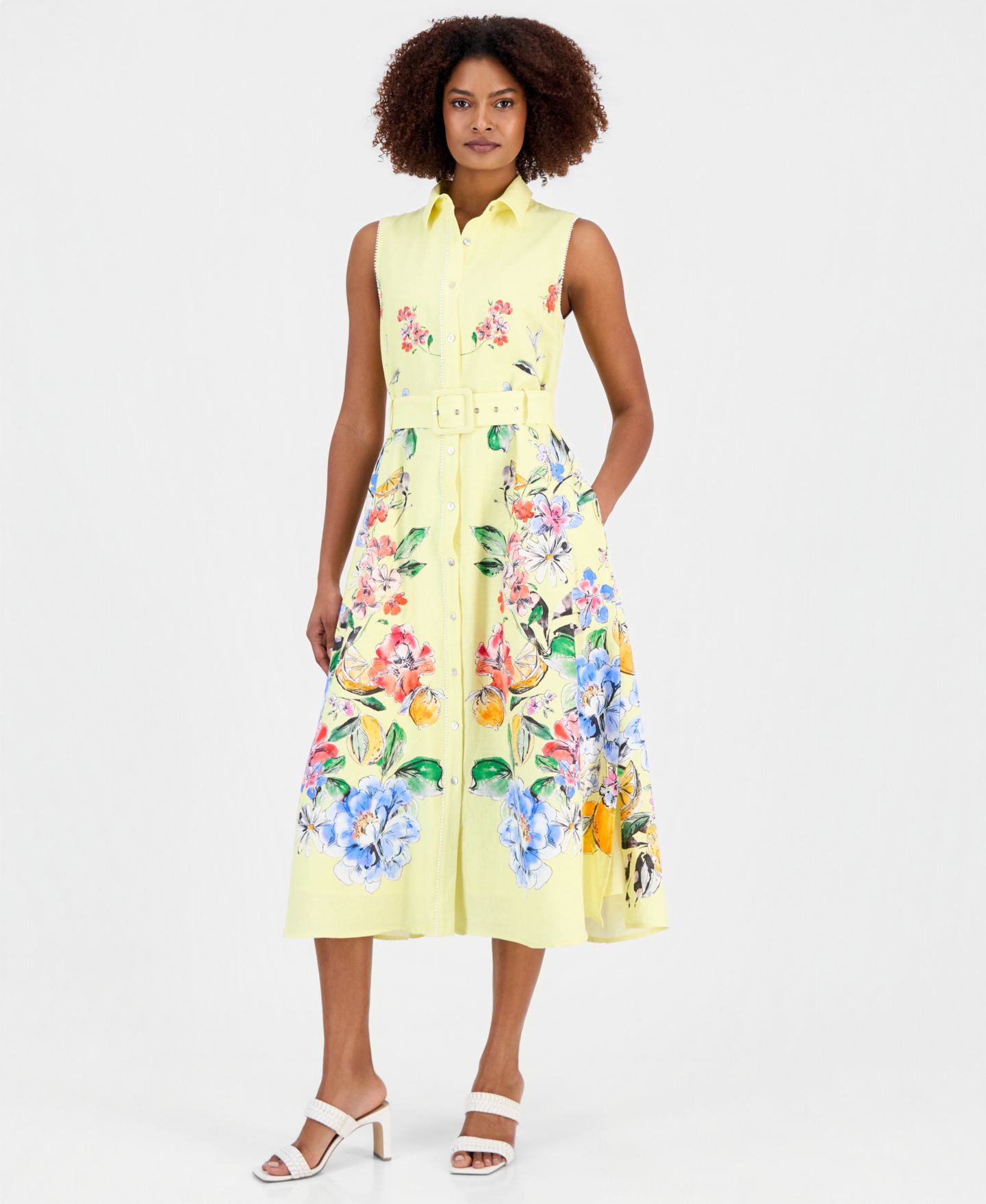 Женское платье T Tahari Sleeveless Belted Shirtdress, цвет: Sicilian Garden — фото 1