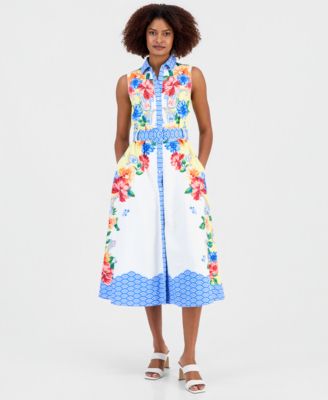 Women's Printed Sleeveless Midi Shirtdress