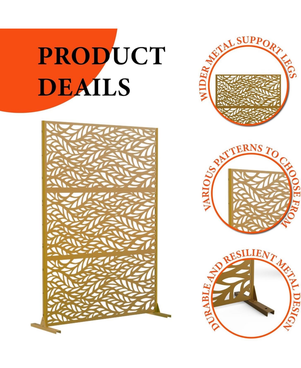 gaomon Outdoor Privacy Screen, 72"x47", Metal Freestanding Patio Divider for Garden, Deck & Balcony