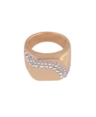 Gold Tone Square Ring with Crystal Stone Accents