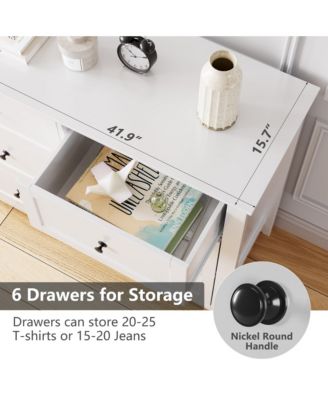 6 Drawers Dresser for Bedroom, Tall Storage Dressers Organizer with Deep Drawers & Gold Handles