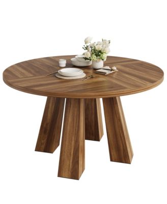 Round Dining Table for 4-6 People, 47 Inches Dining Room Table with Wooden Pedestal Base
