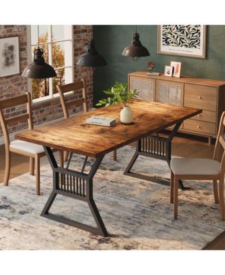 Dining Table 4-6 Person 70.8 Inch, Farmhouse Kitchen Table with Heavy Duty Metal Legs