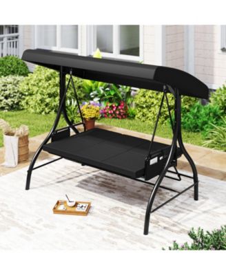 3-Piece Patio Swing with Canopy, Removable Cushions & Side Pockets
