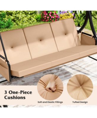 3-Piece Patio Swing with Canopy, Removable Cushions & Side Pockets