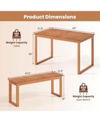 Outdoor 3-Piece Dining Set with Acacia Wood Table and 2 Benches