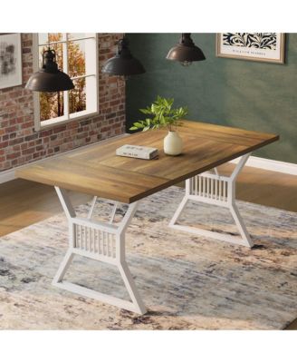 Dining Table 4-6 Person, Farmhouse Kitchen Table with Heavy Duty Metal Legs