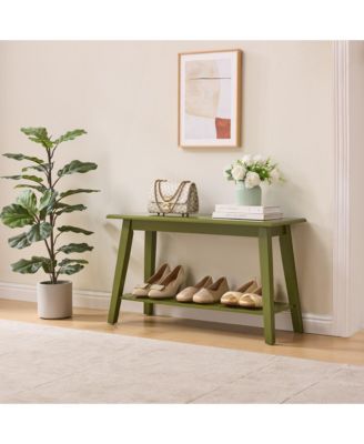 Wood Entryway Bench with Storage Shelf – Modern Accent Seating for Hallway, Bedroom, Living Room   Shoe Bench