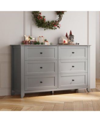 Modern 6 Drawer Dresser for Bedroom, 54" Wide Wooden Dressers with Large Storage