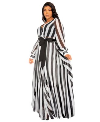 Plus Size Stripe Surplice Maxi Dress