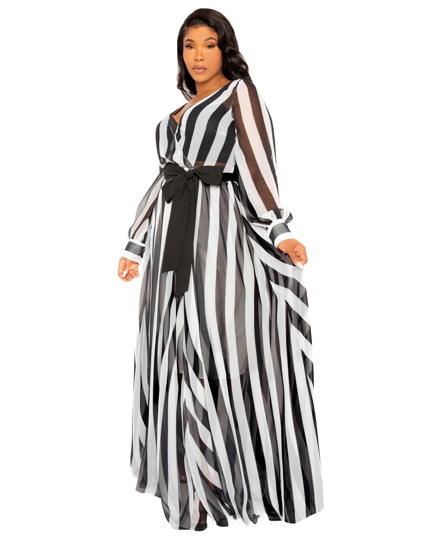 Plus Size Stripe Surplice Maxi Dress
