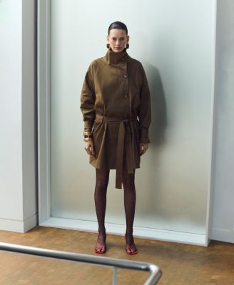 Women's Funnel Neck Belt Trench Coat