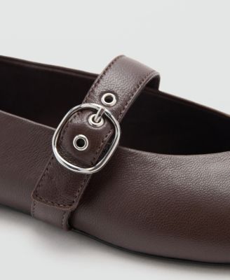 Women's Buckle Strap Leather Ballerina