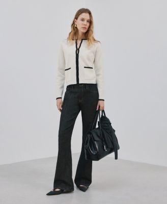 Women's Contrasting Ribbed Cardigan Sweater