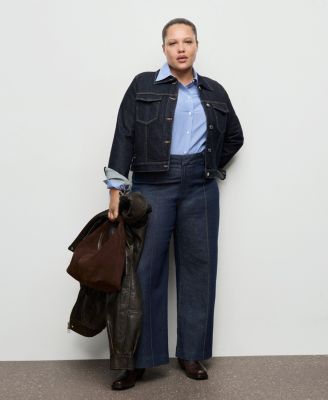 Women's Stitching Detail High-Waisted Wide Leg Jeans