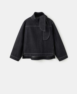 Women's Knot Neck Denim Blouse